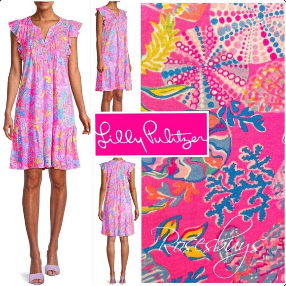 Lilly Pulitzer Dresses & Skirts - NWT Lilly Pulitzer Golda Flutter Dress Pink Isle Large
